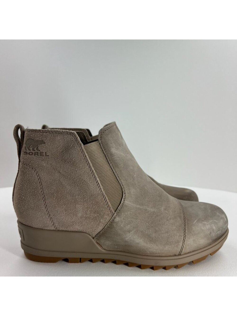 Sorel Evie Pull-On Wedge Ankle Bootie Womens 10.5 Waterproof Leather Omega Taupe